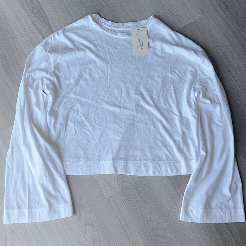 Universal Thread Oversized Cotton LS T-Shirt XS White NWT Bell Sleeve Crop Basic